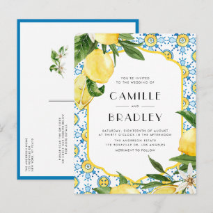 marokkanisches Fliesenmuster und Lemons QR Code Ho Einladungspostkarte