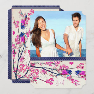 Marokkanisches Foto Pink Navy Love Bird Kirschblüt Einladung