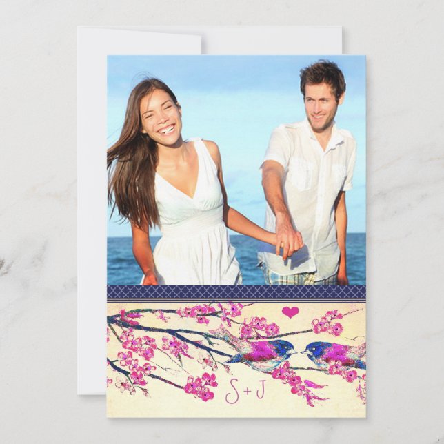 Marokkanisches Foto Rosa Navy Love Bird Kirry Blos Einladung (Vorderseite)