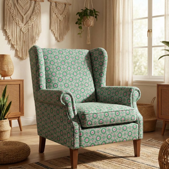 Marokkanisches geometrisches Muster in grün und ro Stoff (Von Creator hochgeladen)