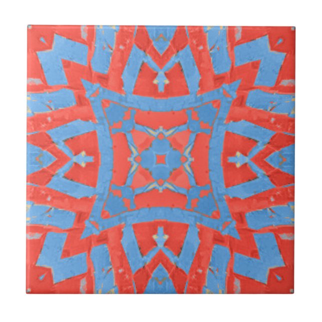 Marokkanisches geometrisches Muster rot blau Fliese (Vorderseite)
