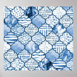 marokkanisches geometrisches, wasserfarbenes Muste Poster
