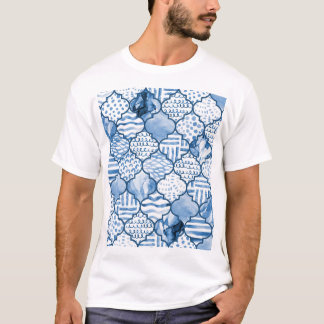 marokkanisches geometrisches, wasserfarbenes Muste T-Shirt