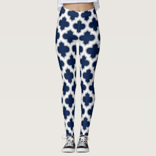 Marokkanisches Gitter Weißes graues Muster Leggings