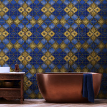Marokkanisches Gittermuster Vierpässe Blau Gold
