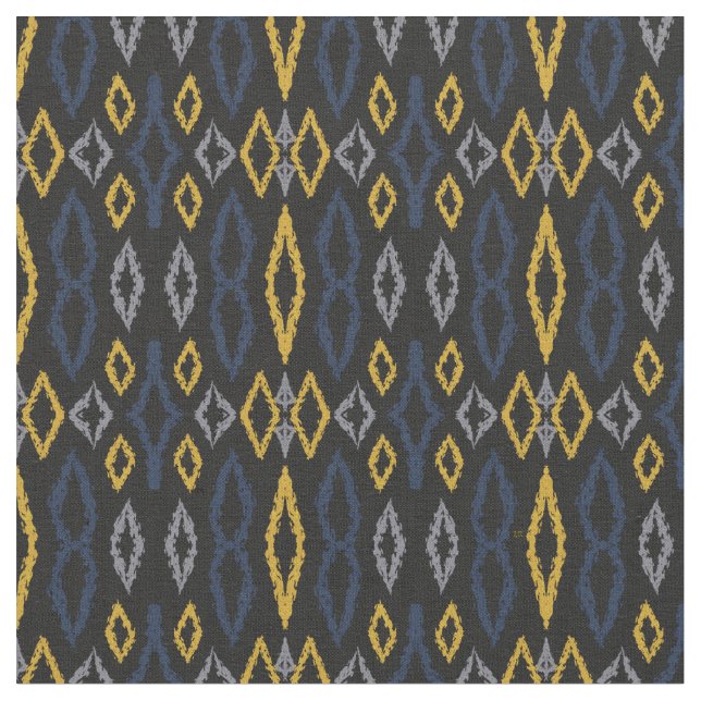 Marokkanisches Ikat Black Yellow Blue Muster Stoff (Nahaufnahme)
