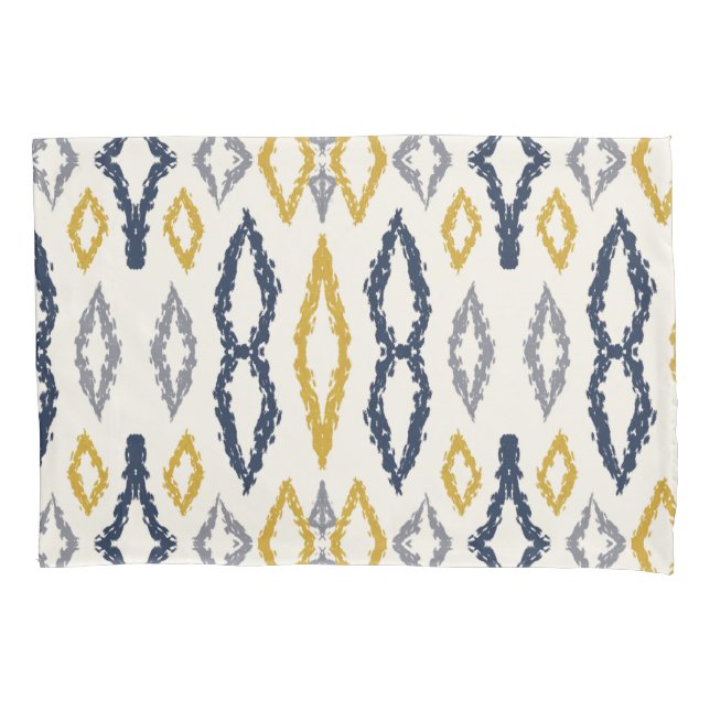 Marokkanisches Ikat Blau-Gelb-Weiß-Muster Kissenbezug (Vorderseite)