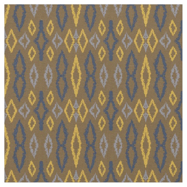 marokkanisches Ikat Blue Yellow Brown-Muster Stoff (Nahaufnahme)