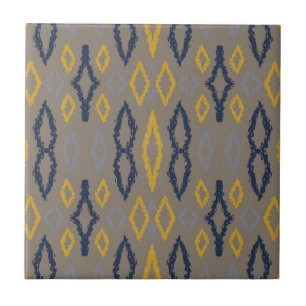 Marokkanisches Ikat Blue Yellow Gray Muster Fliese