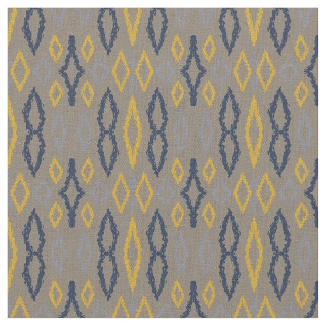 Marokkanisches Ikat Blue Yellow Gray Muster Stoff (Nahaufnahme)
