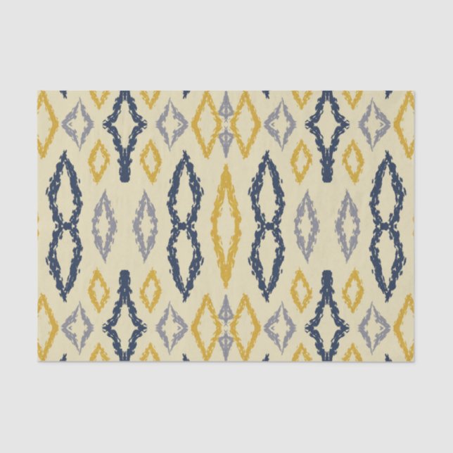 Marokkanisches Ikat Blue Yellow Pattern Seidenpapier (Vorderseite)