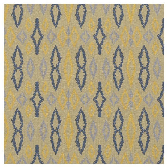 Marokkanisches Ikat Blue Yellow Rustic Muster Stoff (Nahaufnahme)