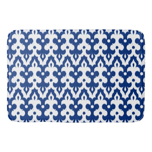 marokkanisches Ikat Damask Muster, Kobalt Blau & W Badematte (Vorderseite)