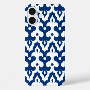 marokkanisches Ikat Damask Muster, Kobalt Blau & W iPhone 16 Plus Hülle