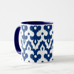 marokkanisches Ikat Damask Muster, Kobalt Blau & W Tasse