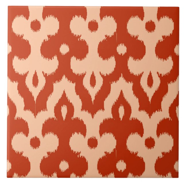marokkanisches Ikat Damask Muster, Mandarin Orange Fliese (Vorderseite)