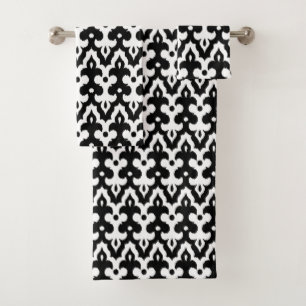 marokkanisches Ikat Damask-Muster, schwarz-weiß Badhandtuch Set