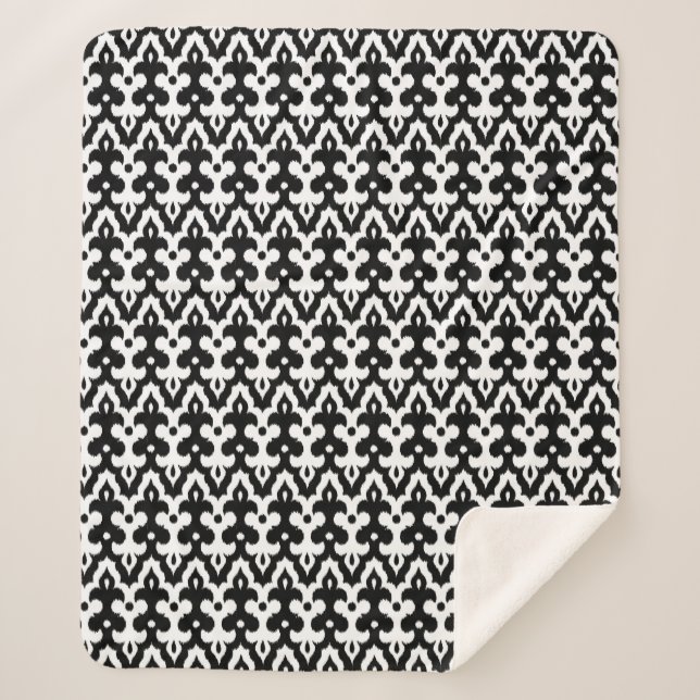 marokkanisches Ikat Damask-Muster, schwarz-weiß Sherpadecke (Vorderseite)