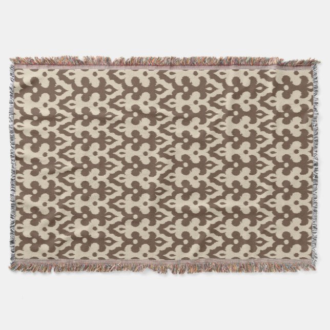 marokkanisches Ikat Damask Muster, Taupe und Beige Decke (Vorderseite)