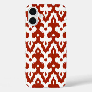 marokkanisches Ikat Damask Muster, tiefrot und wei iPhone 16 Plus Hülle