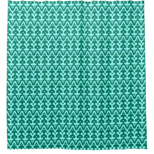 marokkanisches Ikat Damask Muster, Türkis und Aqua Duschvorhang (Vorderseite)
