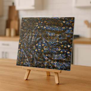 Marokkanisches Indigo- und Gold-Mandala-Akkzentmus Fliese