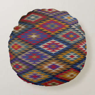 Marokkanisches Kilim-Boho-Design Rundes Kissen