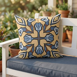 Marokkanisches mediterranes Boho-Fliesen-Kunstmust Kissen