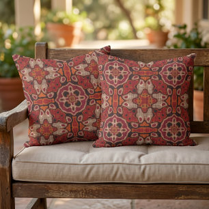 Marokkanisches mediterranes Boho-Fliesen-Kunstmust Kissen