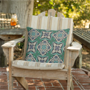 Marokkanisches mediterranes Boho-Fliesen-Kunstmust Kissen
