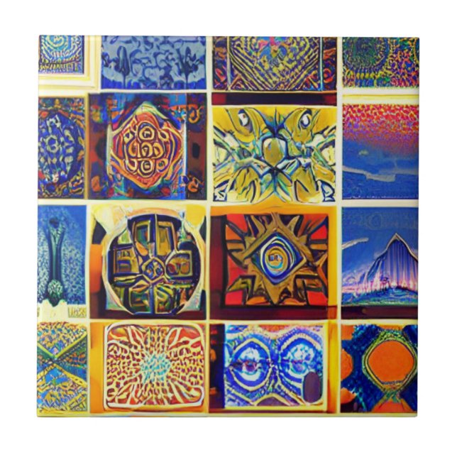 Marokkanisches Mosaik abstrakt Art Multicolor Fliese (Vorderseite)