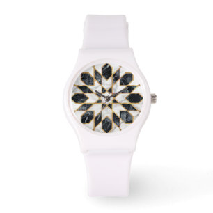 Marokkanisches Mosaik aus schwarzem und weißem Mar Armbanduhr
