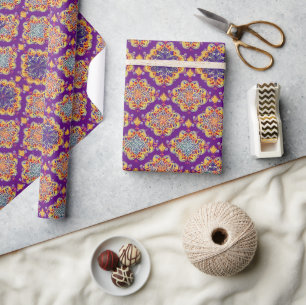 Marokkanisches Mosaik Boho geometrisch goldene Blu Geschenkpapier