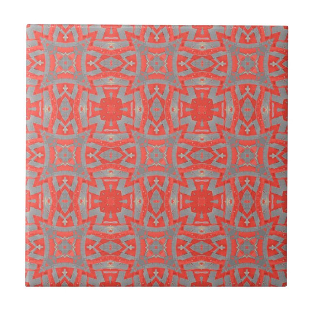 Marokkanisches Mosaik geometrisches Muster rot gra Fliese (Vorderseite)