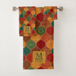 Marokkanisches Mosaik Geometrisches Nahtloses Azte Badhandtuch Set