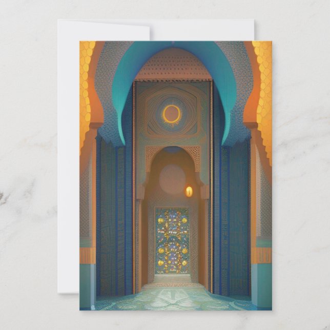 Marokkanisches Mosaik-Moschee Türkis Blau Gold Eid Einladung (Vorderseite)