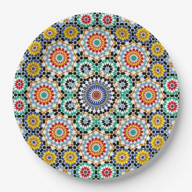 Marokkanisches Mosaik Traditionelles Boho-Muster Pappteller (Vorderseite)