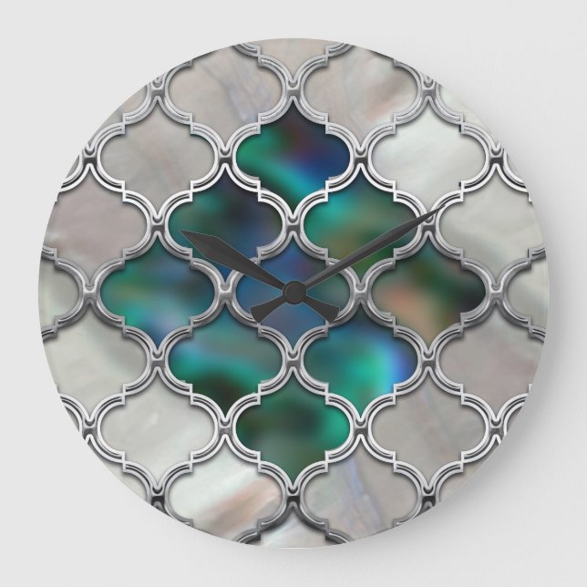 marokkanisches Muster auf Perle und Muschel Große Wanduhr (Vorderseite)