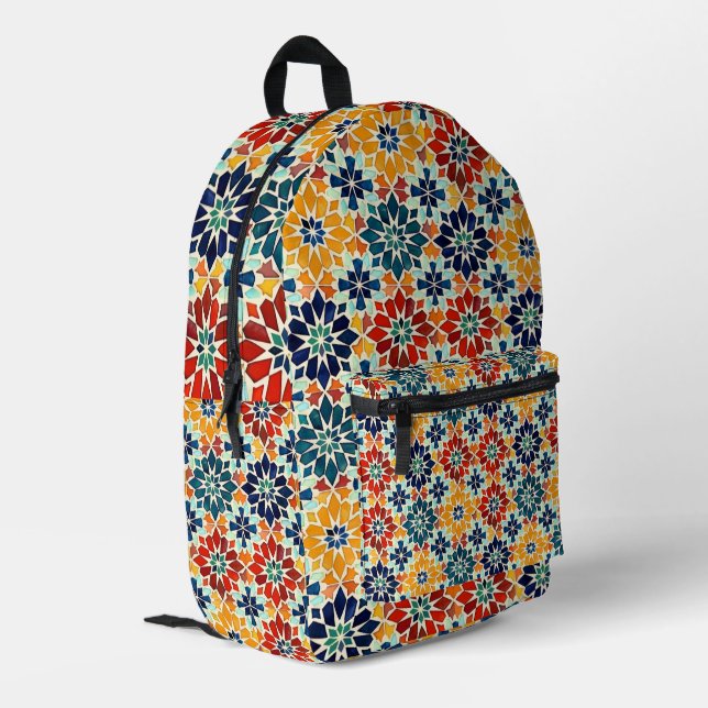 marokkanisches Muster Bedruckter Rucksack (Rückseitige Ecke links)