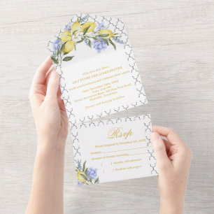 Marokkanisches Muster Mittelmeer-Limonen-Hochzeit  All In One Einladung