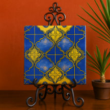 marokkanisches Muster Quatrefoils Blau und Gold