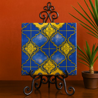 Marokkanisches Muster Vierpässe Blau und Gold Fliese