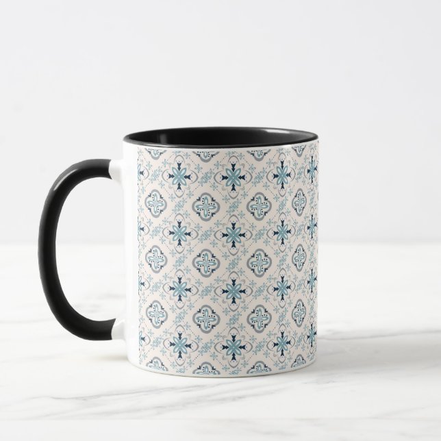 Marokkanisches Schmuck Blue Creme ethnische Stilri Tasse (Links)