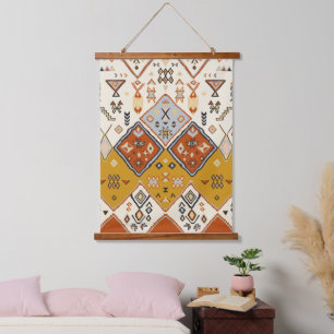 Marokkanisches Stammes-Geometrisches Volkskunstmus Wandteppich Mit Holzrahmen