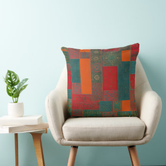 marokkanisches Stoff exotische rot-orange aquamari Kissen