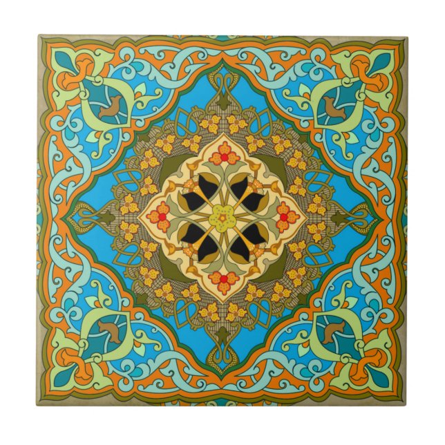 Marokkanisches Tile Blau-grünes Gold Fliese (Vorderseite)