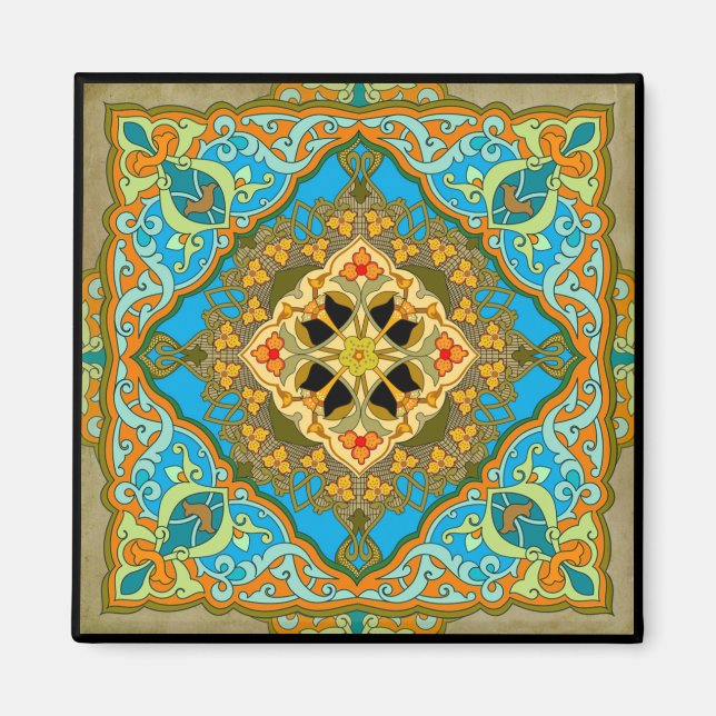 Marokkanisches Tile Blau-grünes Gold Magnet (Vorne)