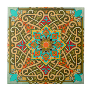 Marokkanisches Tile Green Gold Blue Fliese