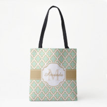 Marokkanisches Vierpass-Muster Gold Mint Monogramm