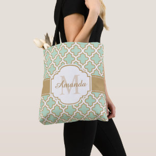 Marokkanisches Vierpass-Muster Gold Mint Monogramm